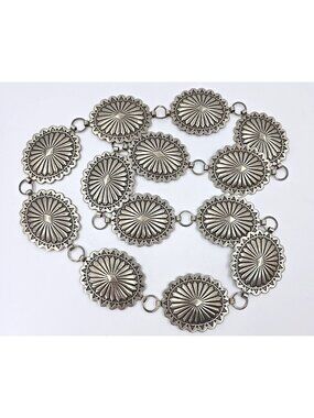 Vtg Southwestern Nickel Silver Concho Belt Sunburst 38" Adjustable Boho Chain
